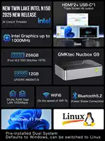 GMKtec G9 4-Bay Mini PC NAS Intel N150 M.2 NVMe Slots Homelab Server 12G LPDDR5 64GB eMMC Ubuntu 2x2.5G Firewall Computer WiFi6 2