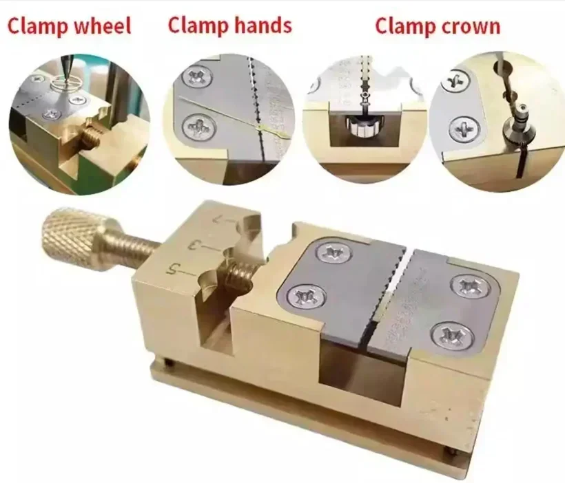 1PC Precision Repair Desktop Fixed Seat Pointer Table Vice Pointer Tube Clamp Manual Vise Copper Watch Tool Brass Material Watch 6