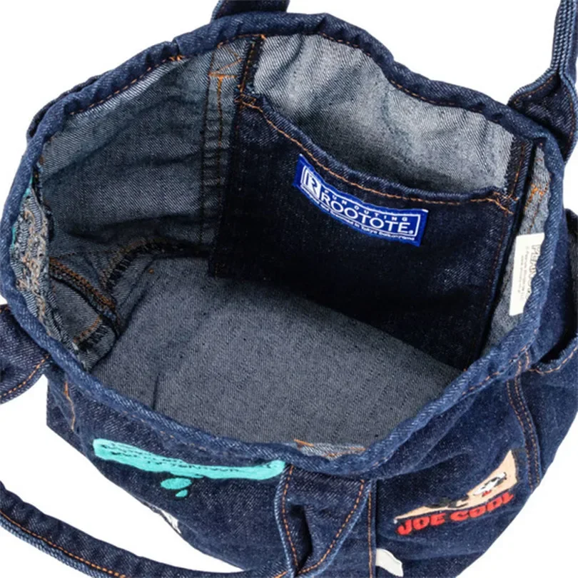 Snoopy girl  boy Denim  handbag cartoon cute embroidery portable handbag lunch box bag bento bag  storage 5