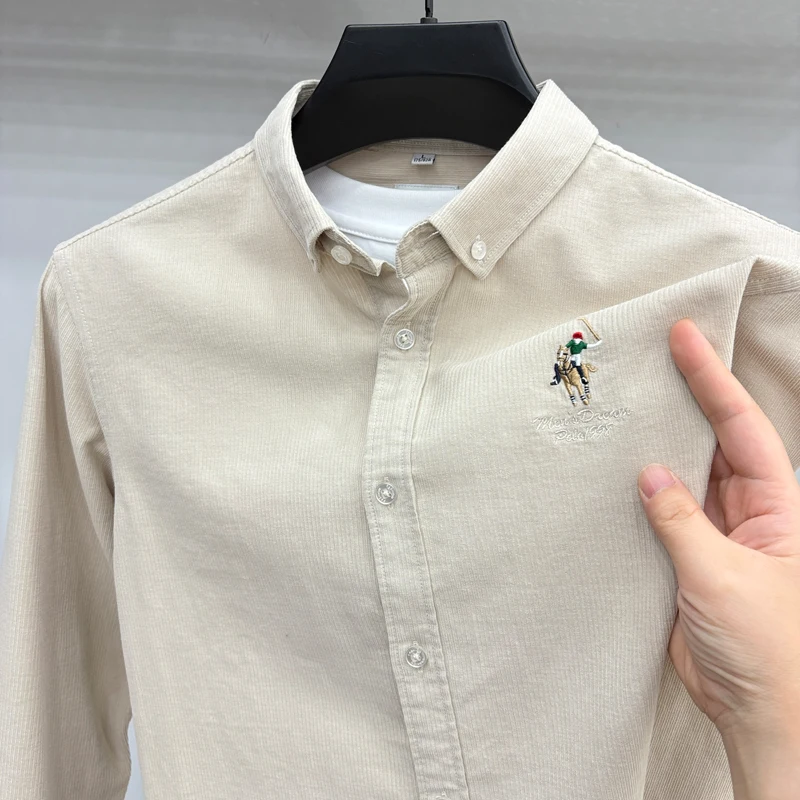 Spring and Autumn New 100% Cotton Long Sleeve Shirt for Men's Business, Leisure, Skin Friendly, Comfortable Collar Shirt Coat