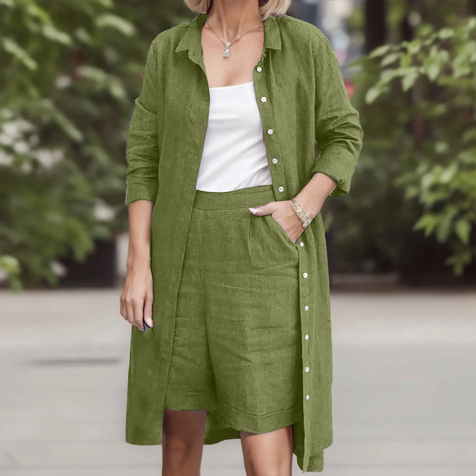 

Женский Оригинальный костюм, комплект из двух предметов с длинным рукавом, женские свободные повседневные комплекты, длинная рубашка и шорты, комплекты для женщин 2023