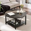 Round Coffee Table,  2 Tier Circle Table with Open Storage Shelf, Rustic Wood Coffee Table with Metal Frame, Easy Assembly 1