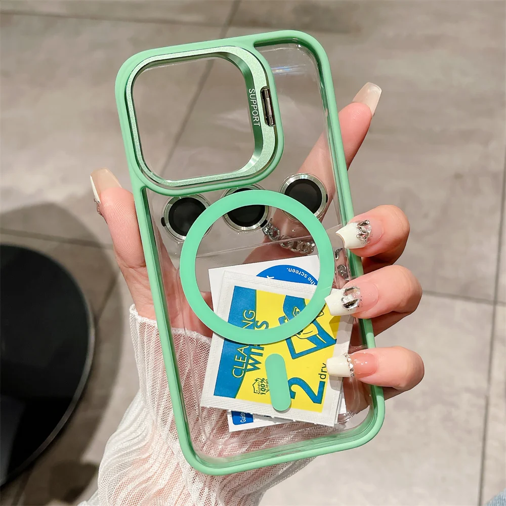 Premium Magnetic Stand Glass Lens Protection Phone Case with Magsafe Compatibility and Shockproof Design