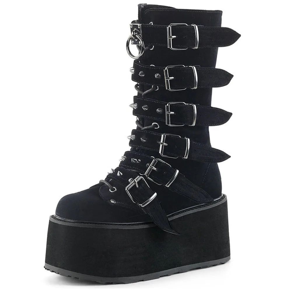GIGIFOX Brand Big Size 43 Fashion Gothic Rianbow Platform Buckles Zipper Colorful Great Quality Motorcycle Boots Woman Shoes 