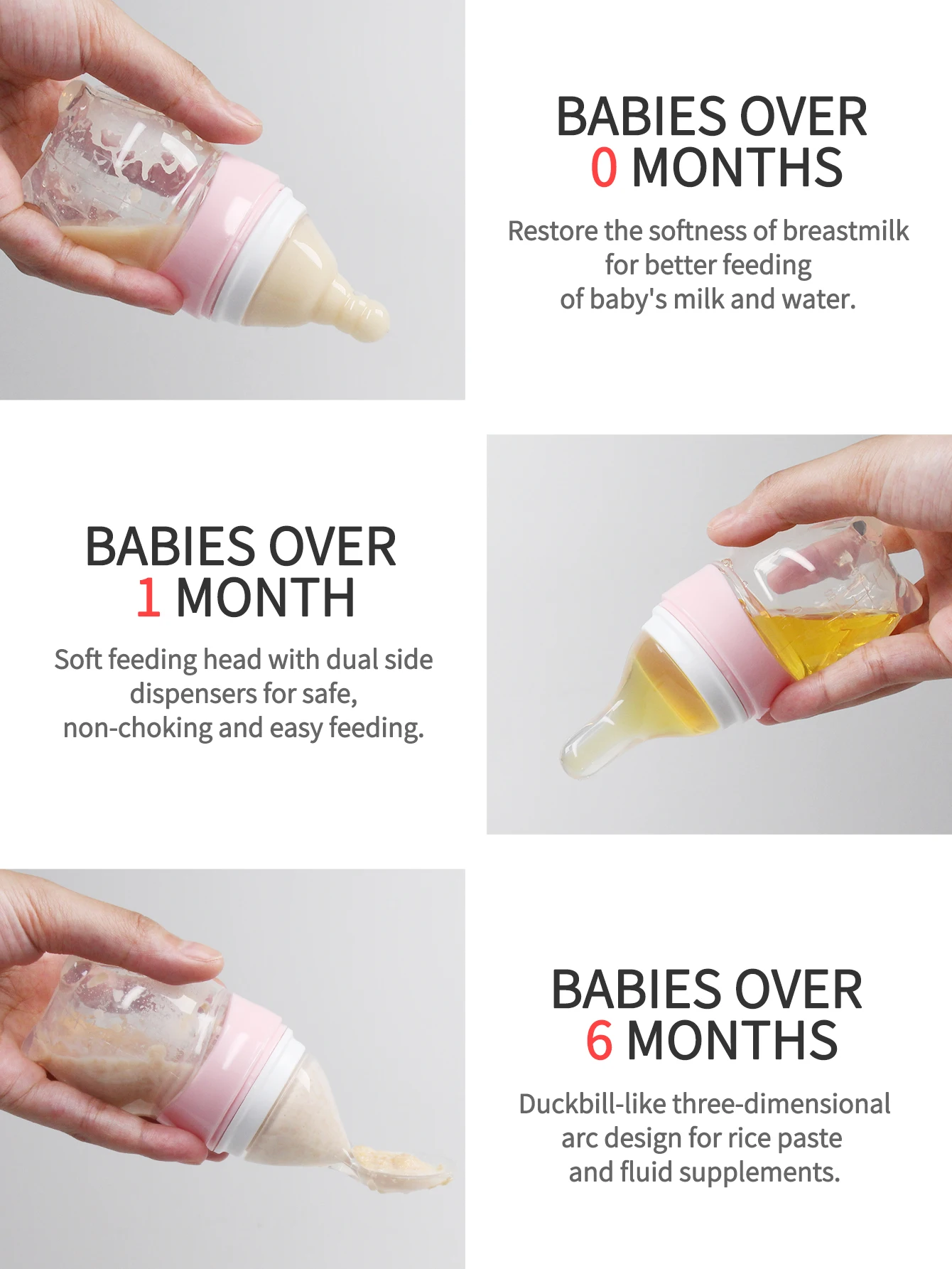 3 in 1 Feeding medicine Baby Silicone bottles Drink milk eat rice paste with 3 Replacement Heads BPA Free Bottle