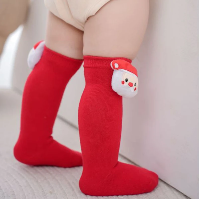 

Носки до колен для маленьких девочек, модные рождественские носки, эластичные длинные носки-трубы для младенцев, малышей