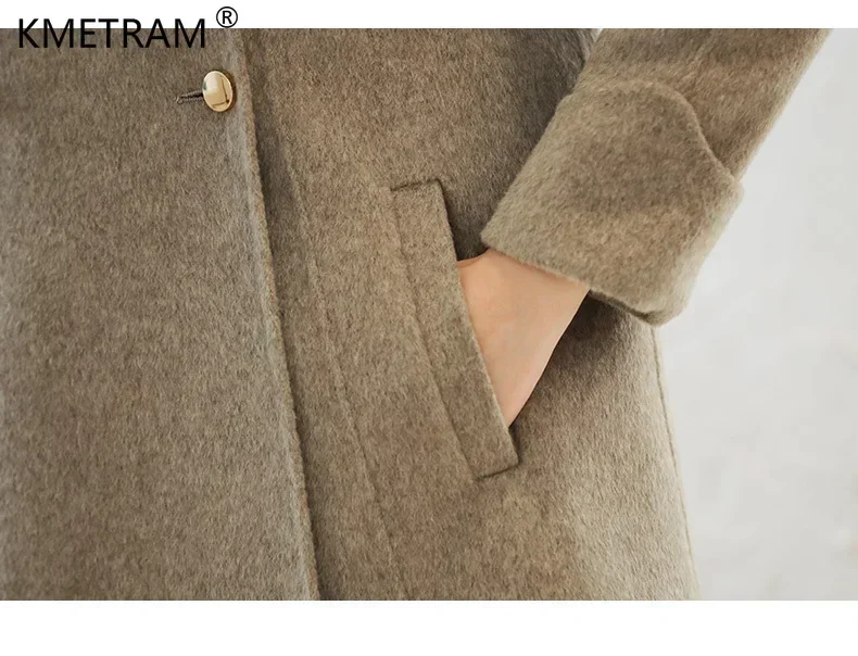 High-end 100% Wool Jackets for Women 2024 Autumn Winter Korean Fashion Double-sided Woolen Coat Square Collar Ropa De Mujer