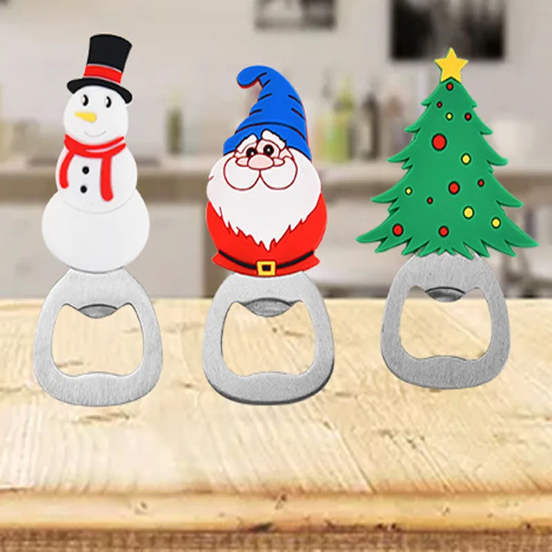 Christmas Beer Opener Santa Snowman Bottle Openers Silicone Stainless Steel Bottle Opening for 2025 Navidad Party Decor Supplies