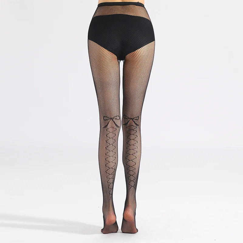 

Fashion Bowknot Tie Jacquard Women's Pantyhose Thin Hollow Out Fishnet Stockings Lolita Hottie Fine Mesh Nylon Tights Sell