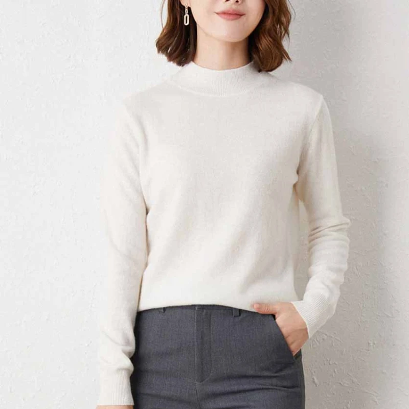 

Half High Collar Knitted Sweater Jumper Female OL Autumn Winter Clothes Women Sweater Long Sleeve Tops Casual Elegant Pullover