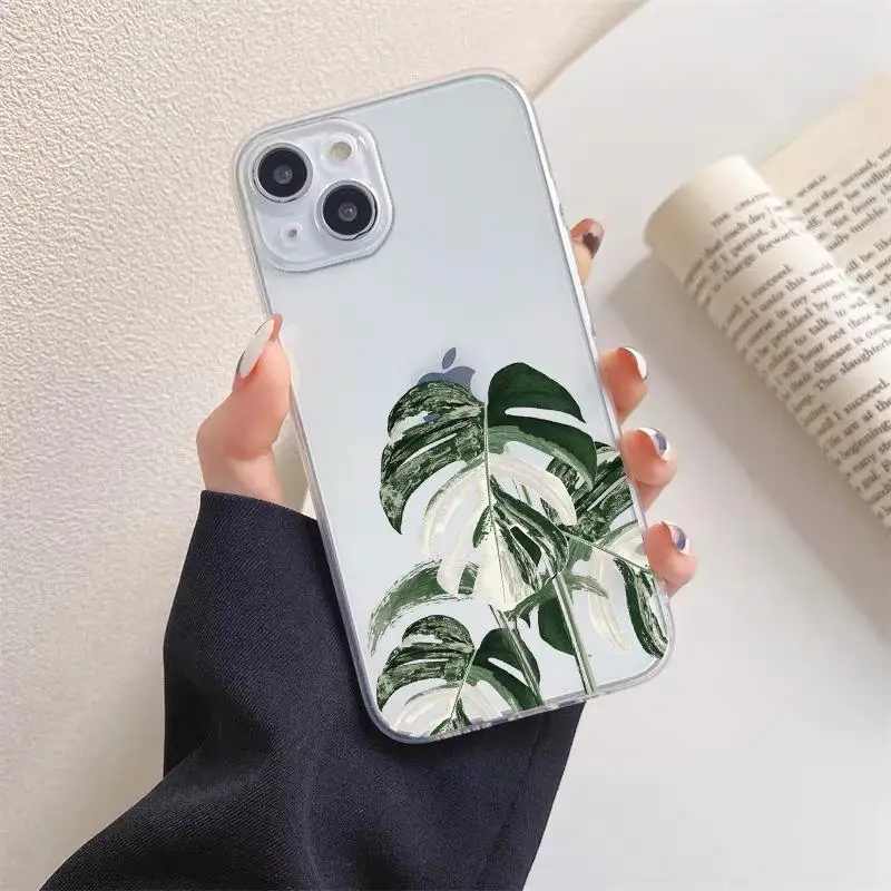 Monstera Blätter Palme Blume Vogel klar Telefon Fall für iPhone 14 13 11 12 Pro Max Mini xs xr x 8 7 14 plus transparente Schale – Detail 5