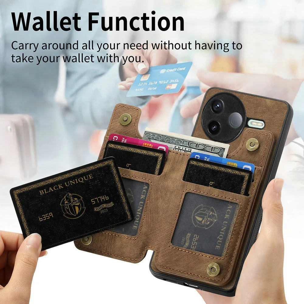 Leather Zipper Magnetic Wallet Case with Card Holder