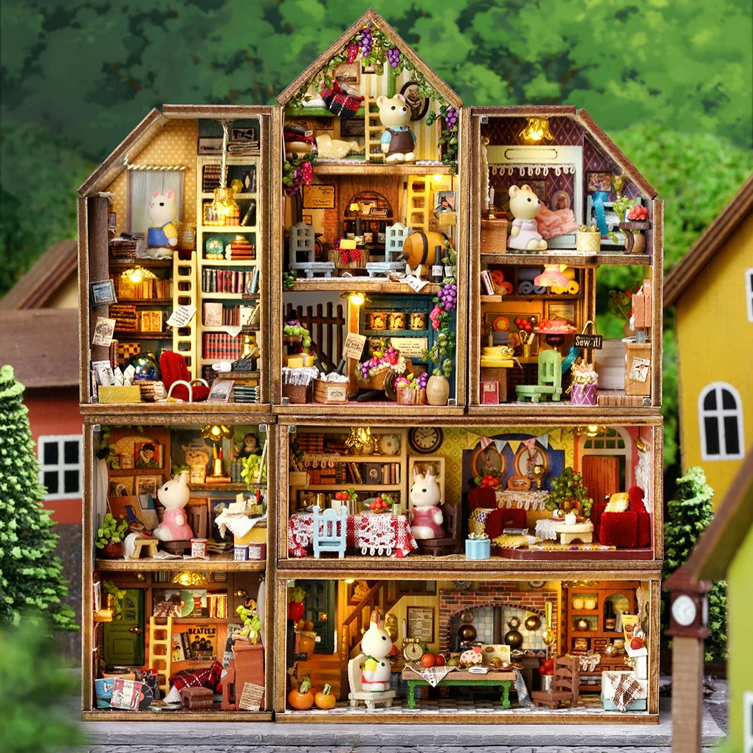 

New DIY Mini Rabbit Town Casa Wooden Doll Houses Miniature Building Kits With Furniture Dollhouse Toys For Girls Birthday Gifts