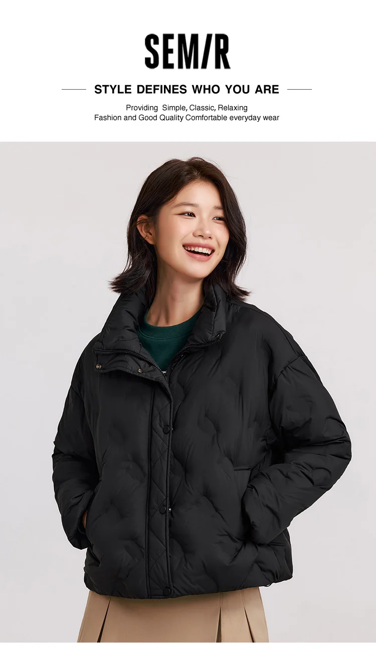 Down Jacket Women Thin Houndstooth Loose New Winter Waterproof Windproof Stand-Up Collar Wear Down Jacket