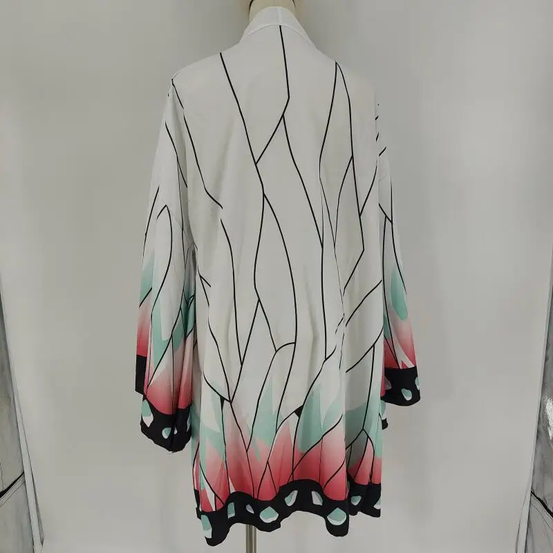 Close-up of butterfly print details on kimono cardigan