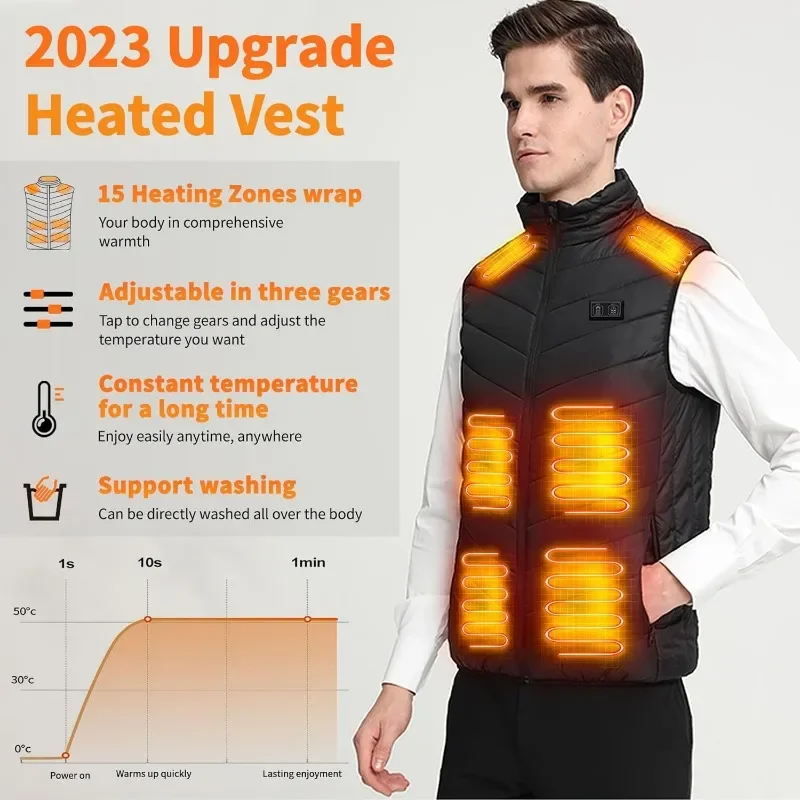 Heated Zones Men's Heated Vest Winter Vest USB Tactical Jacket Thermal Body Warmer Coat 21 S-6XL heated jacket