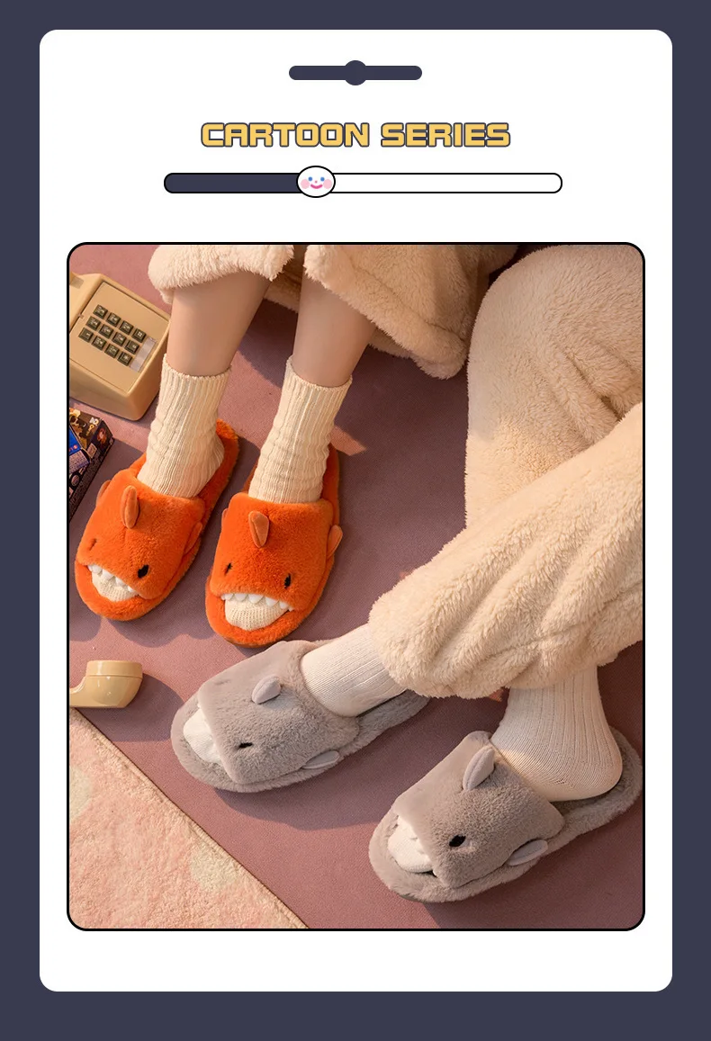 Shevalues Cartoon Plüsch Shark Hausschuhe Für Frauen Männer Winter Weiche OpenToe Hause Schuhe Frauen Innen Haushalt Warme Baumwolle Hausschuhe – Detail 3