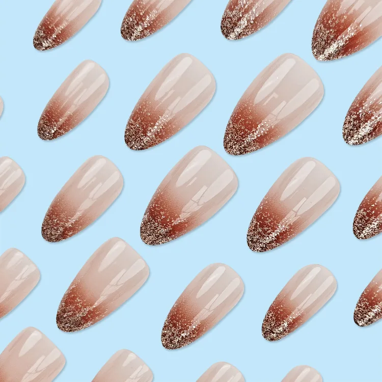 Description Picture 3 of item24Pcs Almond Fake Nails with Shimmery Powder Simple Nail Art Ombre French Full Cover Wearable Nail Manicure Tips for Girls Daily