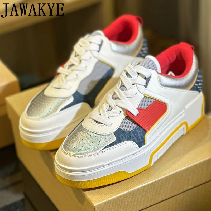 

Men's Colorful Leather Sneakers Lux Quality High End Flat Platform Shoes for Men Spike Trainer's Shoes Oxfords zapatillas hombre