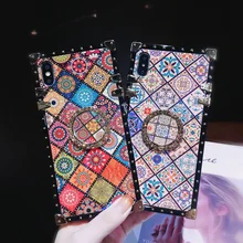 

RYWER Blu-ray Bohemian Luxury Square Ethnic Style Frame Case for iPhone11 12 PRO 7 8 Plus XR XS MAX X Soft Silicon Cover Cases