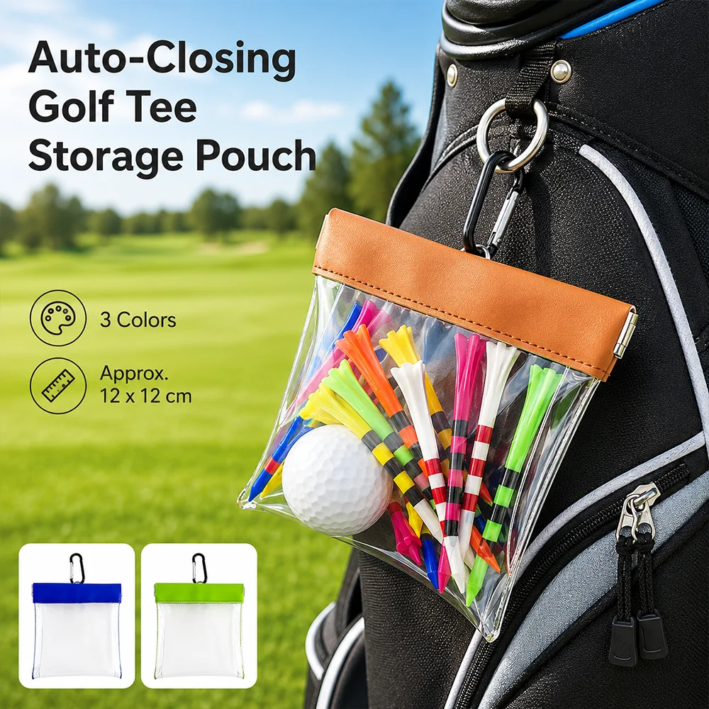 Transparent Golf Accessories Pouch with Auto-Closing Tee Holder and Green Fork