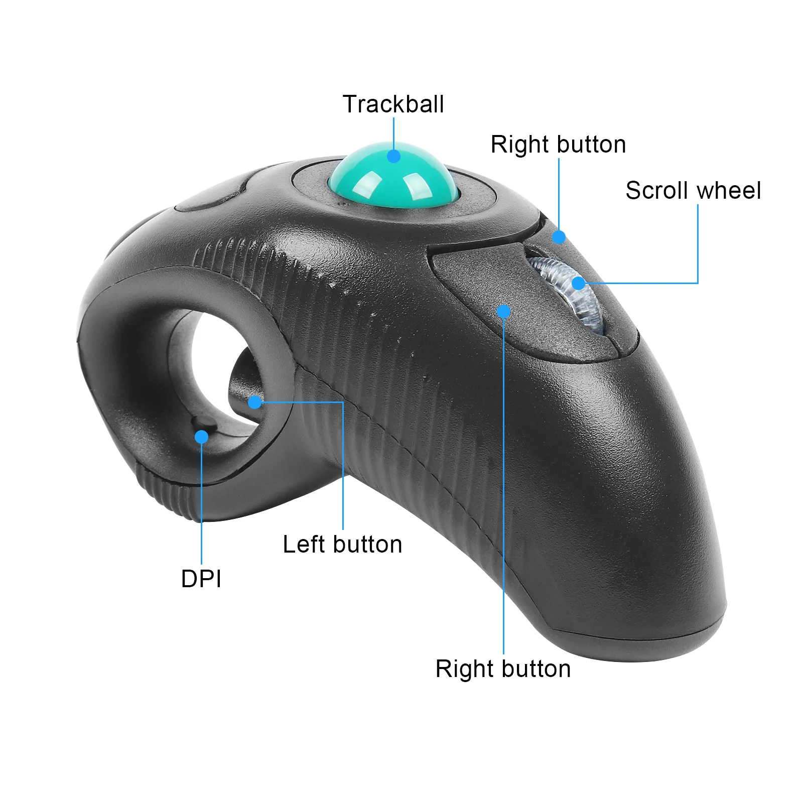 Ergonômico Handheld, USB Optical Track Ball, Wired