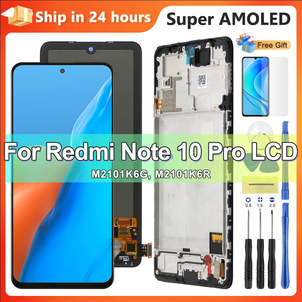 

ЖК-дисплей 6,67 дюйма для Xiaomi Redmi Note 10 Pro M2101K6G с рамкой, сенсорный экран для Redmi Note 10 Pro, сменный ЖК-дисплей