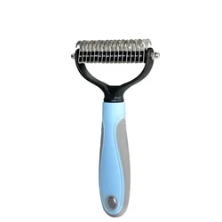 Pet Grooming Shedding Comb and Brush for Effective Fur Trimming and Dematting (Blue Large)