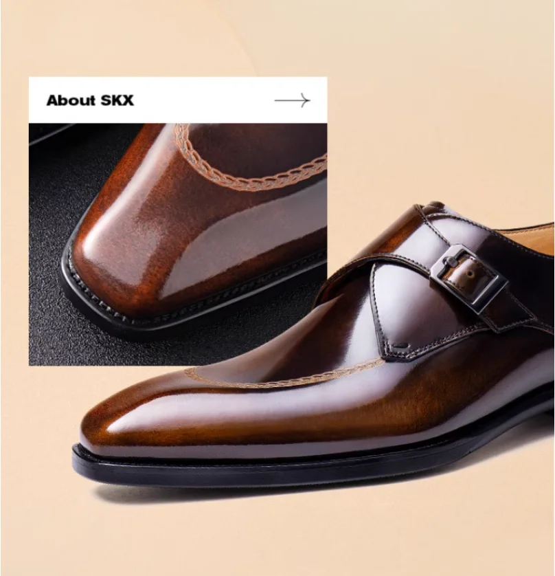 Neue Herren-Mönchsriemen-Schuhe im britischen Stil aus echtem Leder, Business-Freizeitschuhe für die Hochzeit – Detail 1
