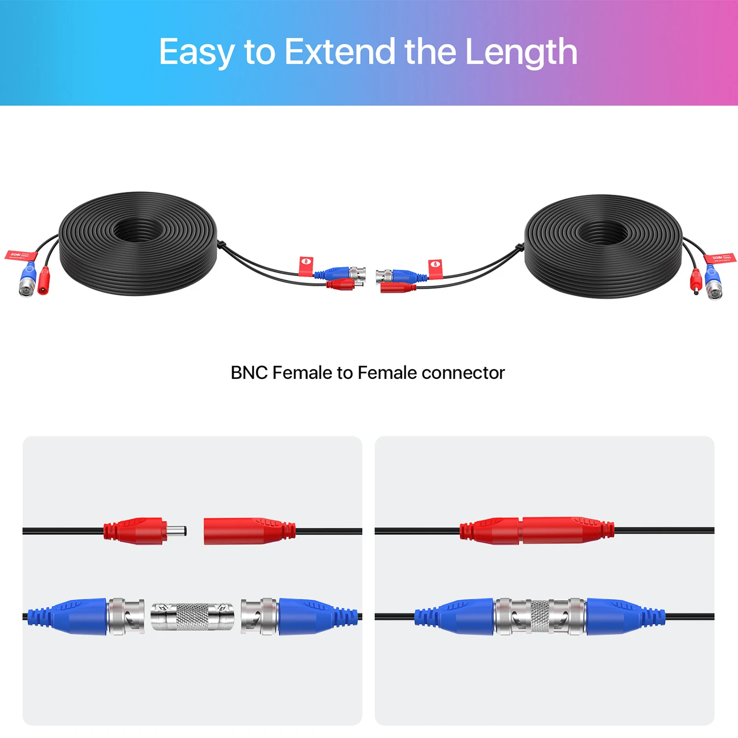 Zosi 4-Verpakt 18M 30M (60ft,100ft) Cctv Power Video Bnc + Dc Plug Kabel Voor Cctv Camera En Dvr Systeem Coaxkabel