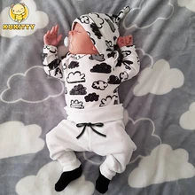 3 Pcs Newborn Baby Boys Clothes Set Cloud Print Cotton Long Sleeve T-Shirt+Casual Solid Color Pant+Hat Infant Clothing Outfits