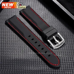 Enhanced Sports Silicone Watch Band - Thick Waterproof Rubber Strap for Men, Universal Wristband (Black Red)