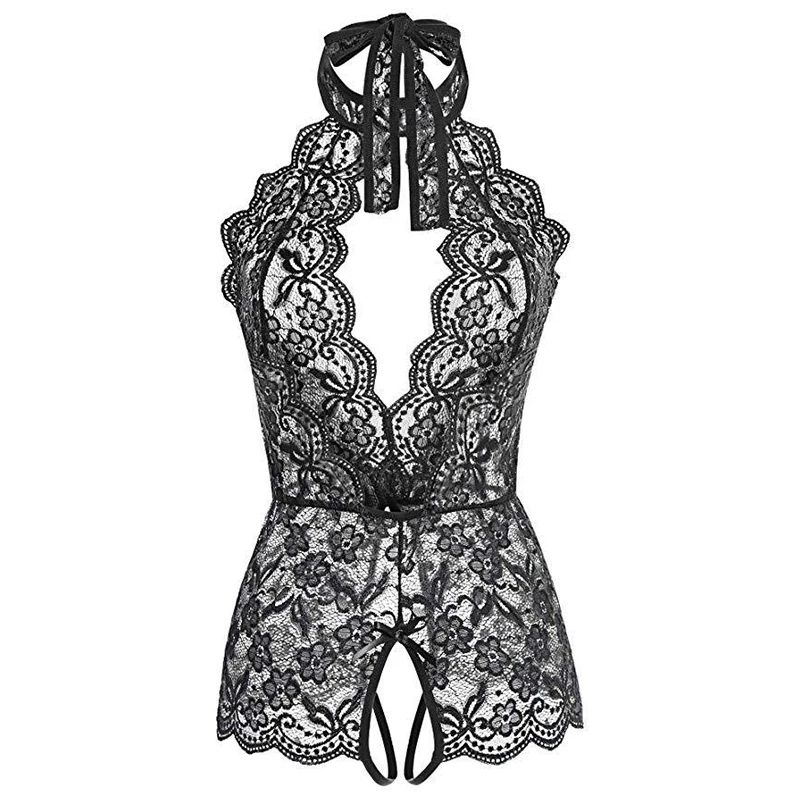 2022 Sexy Lingerie For Woman Lace Transparent Bra Crotchless Bodysuit Female Erotic Costume Sexy Deep V Neck Teddy Underwear Set