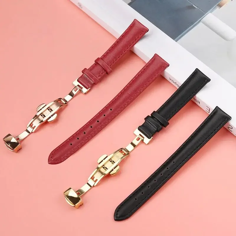 Elegant 14mm Women's Cowhide Leather Watch Strap with Quick Release