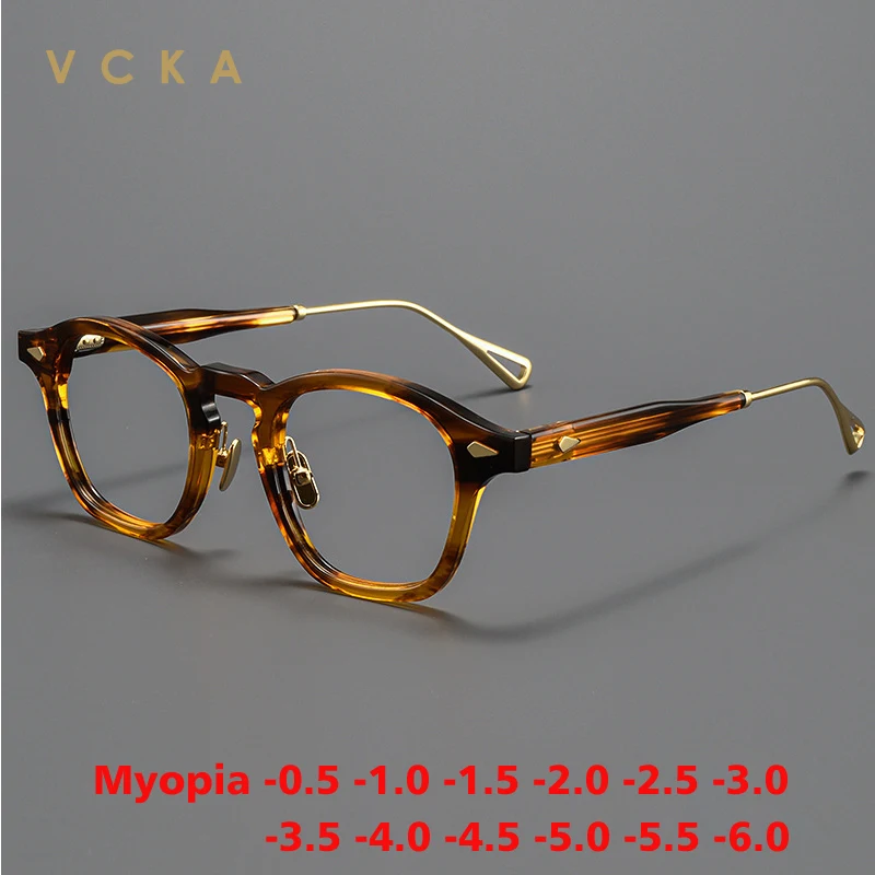 

VCKA Vintage Acetate Myopia Glasses Frame Men Prescription Optical Eyeglasses Women 2024 New Luxury Brand Eyewearr -0.50 to -10