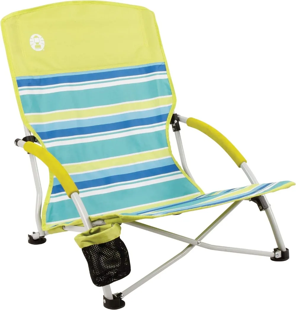 Coleman Utopia Breeze Beach Chair, Lightweight & Folding Beach Chair with Cup Holder, Seatback Pocket, & Relaxed Design; 21-inch