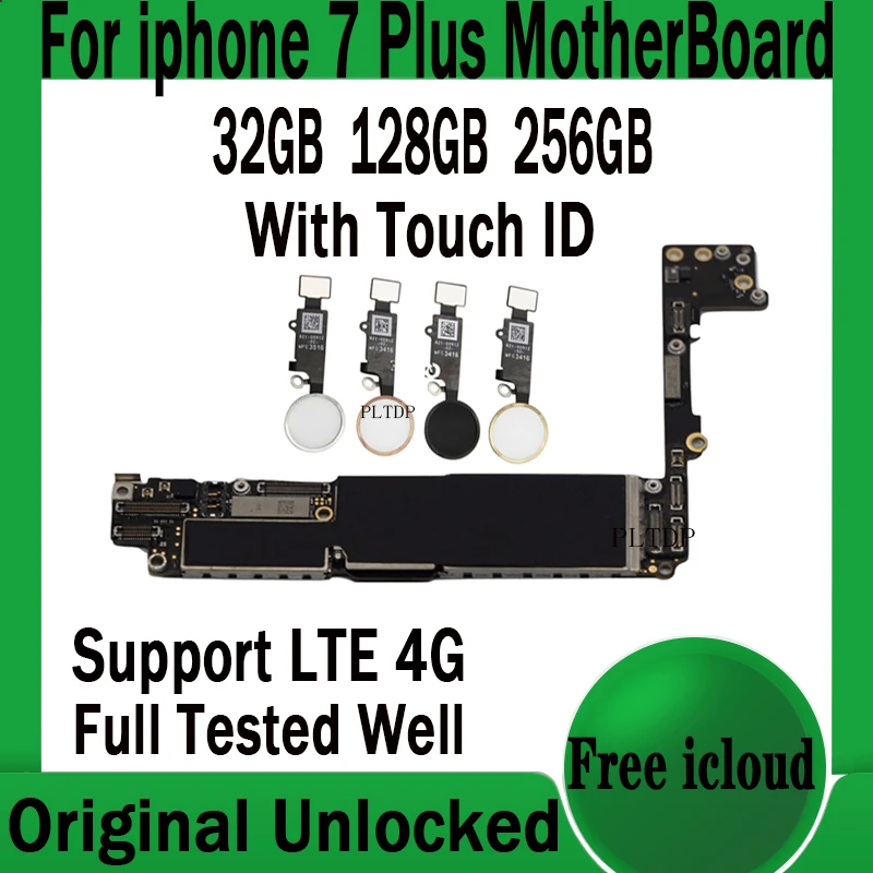 

Free iCloud For Iphone 7 Plus Motherboard 32GB 128GB 256GB With Full Chips Tested Logic Board With/No Touch ID Original Unlocked
