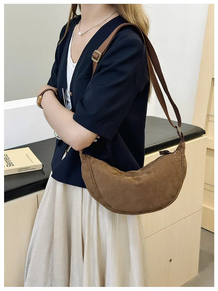 Sac bandoulière femme en velours côtelé – Style rétro, sac épaule décontracté et tendance