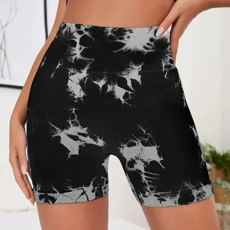 Seamless Tie Dye Style High Waist Quick Dried Fitness Triple Pants Honey Peach Hip Lift Yoga Sports Tight Shorts yoga shorts