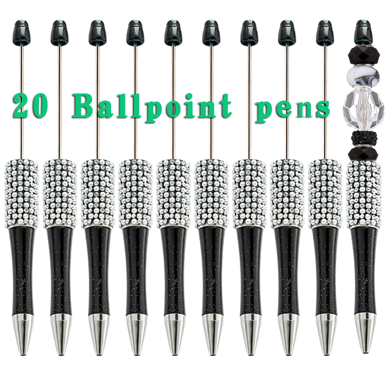 

20Piece Black Diamond Beaded Pen Wholesale Creative DIY Handmade Sticker Set Diamond Beaded Ballpoint Pens Advertising Gift Pen