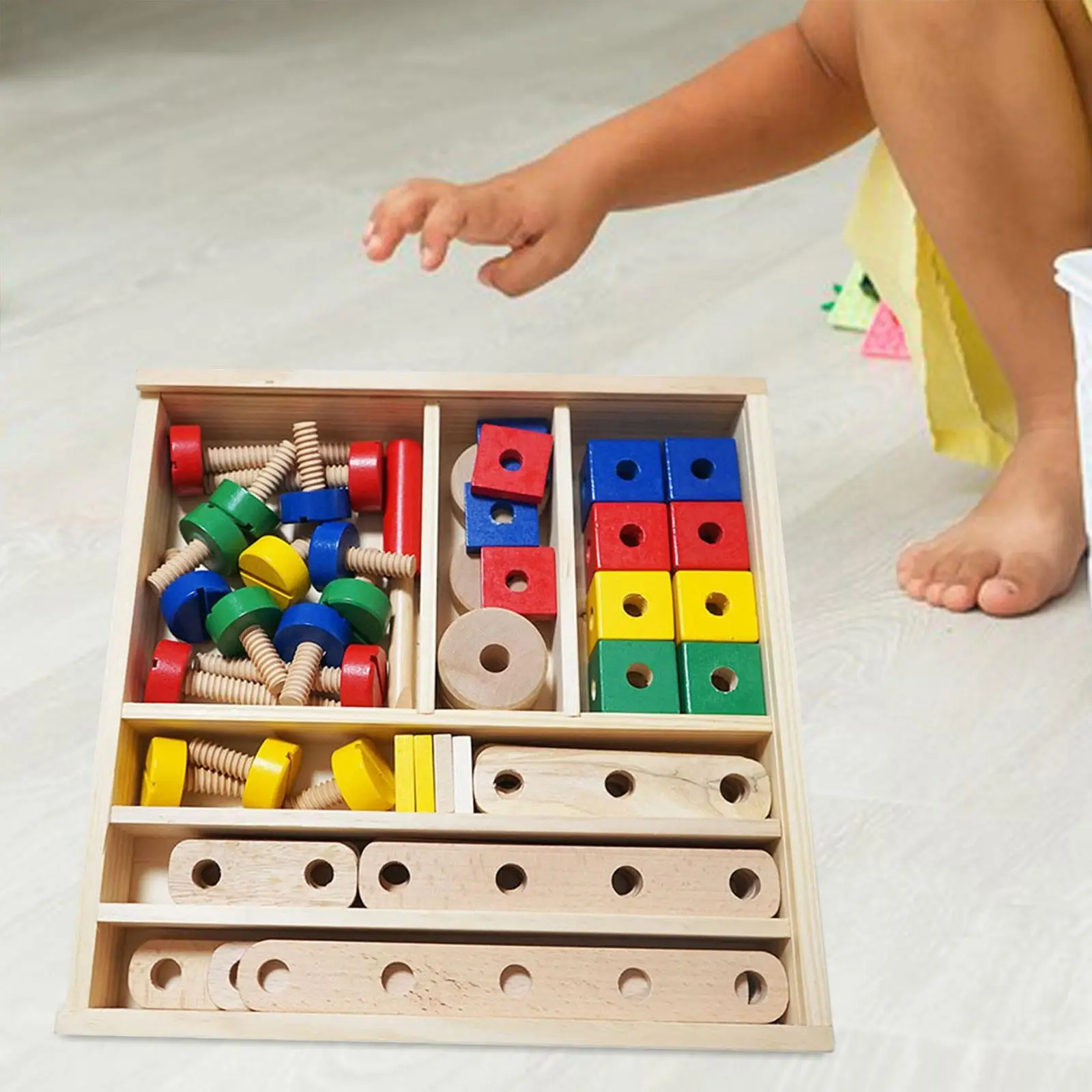 Kids Nut and Bolts Toy Wood Block Building Kit for Birthday Gift Party Toy