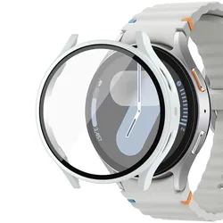 Sleek Matte Screen Protector Case with Tempered Glass Shield for Galaxy Watch5 40mm (White)