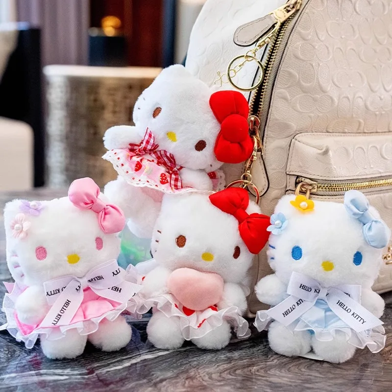 Sanrio 헬로 키티 귀여운 소녀 키 체인 가방 펜던트 Kuromi Cinnamoroll 어린이 플러시 장난감 소녀 열쇠 고리 ..