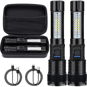 High Power Rechargeable LED Flashlight with Clip Ultra Strong Powerful Led Torch Light Built-in Battery Tactical Flashlight