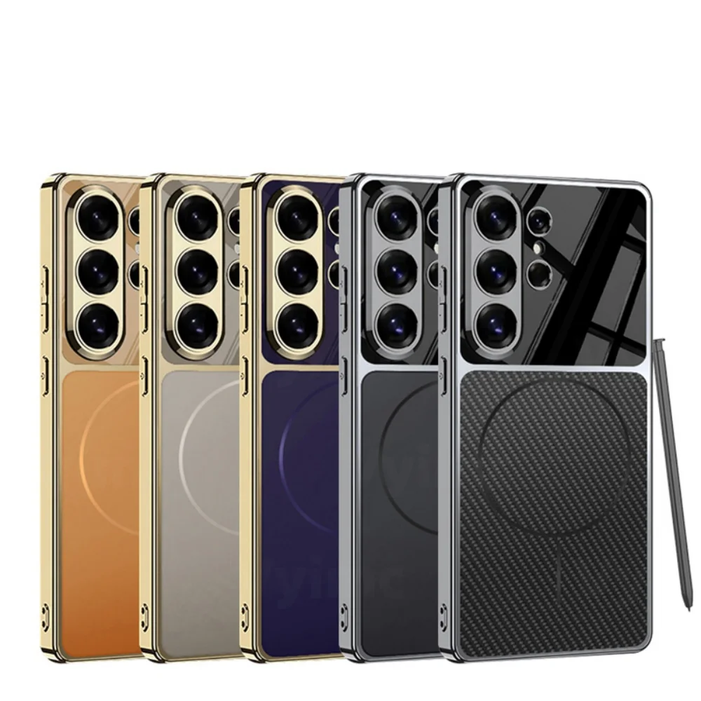 Luxury Plating Magnetic Matte Phone Case with Lens Protection & Shockproof Bumper