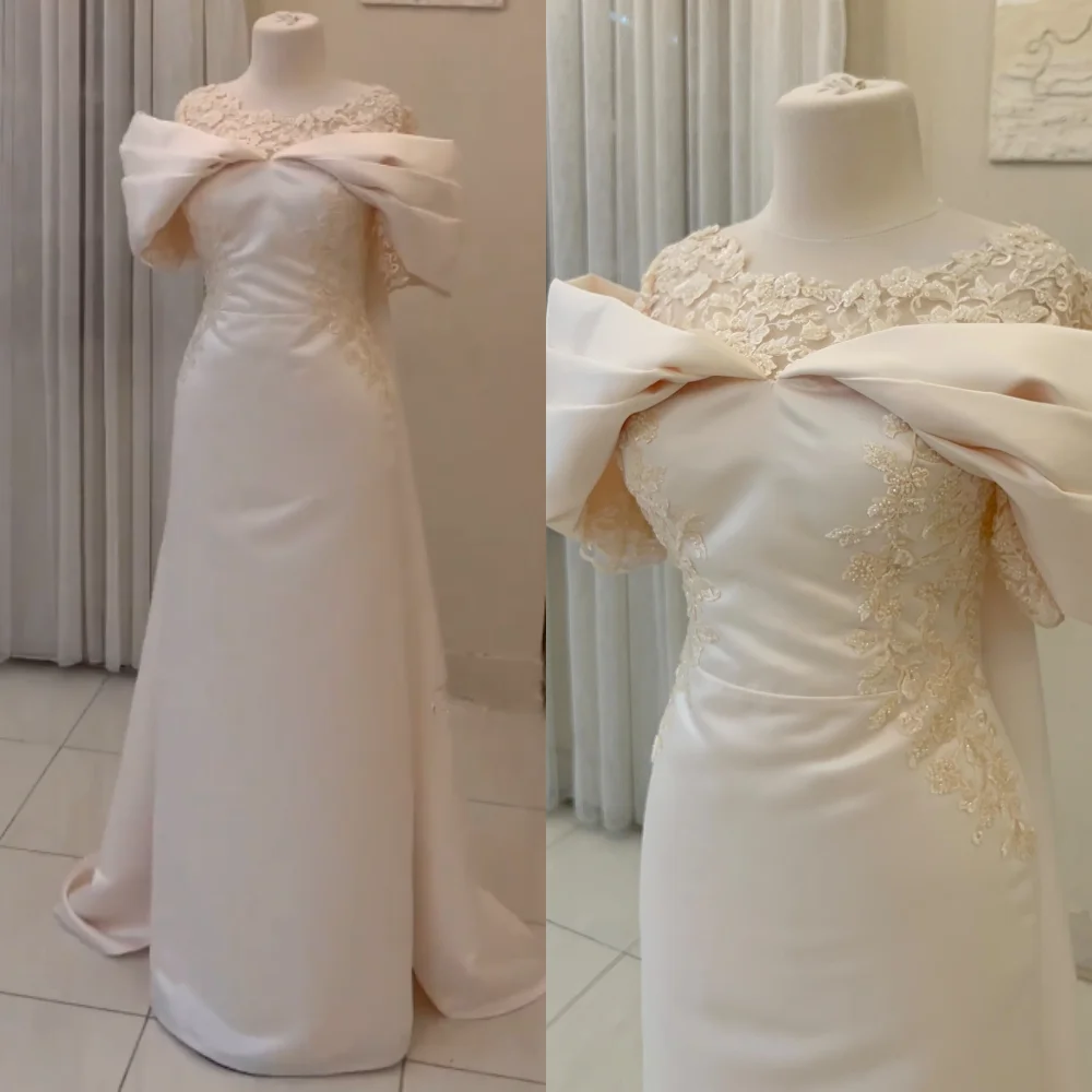 Satin Applique Beading Ruched Sequined Celebrity A-line High Collar Bespoke Occasion Gown Long Dresses