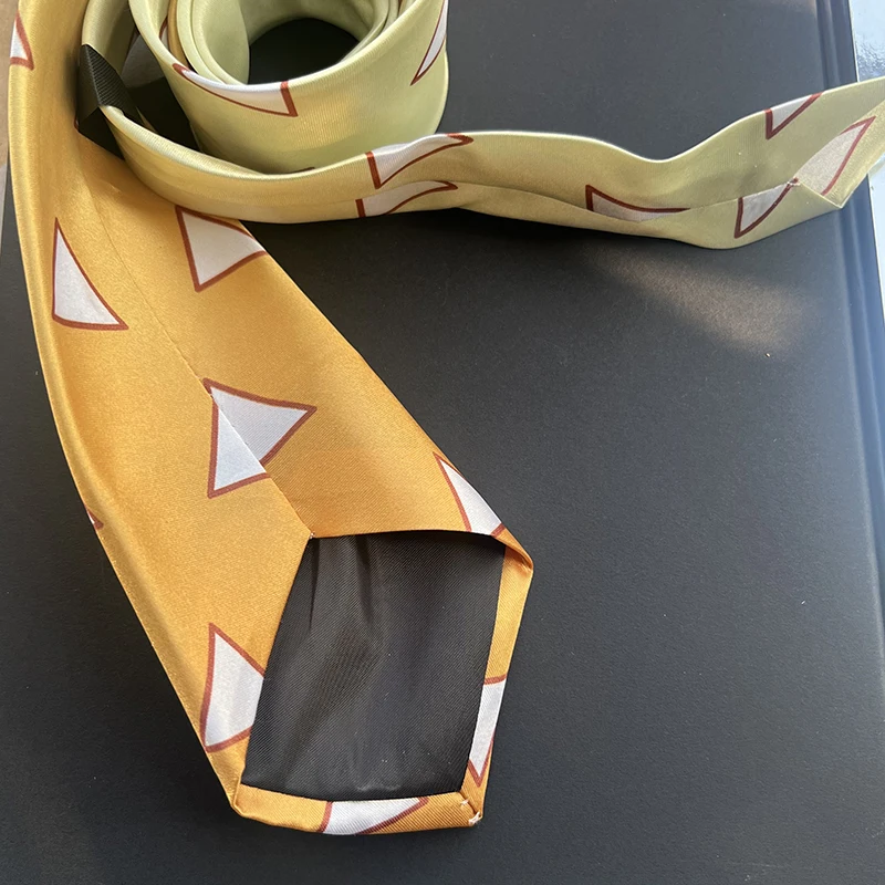 Demon Slayer Men Neck Tie Anime Agatsuma Zenitsu Cosplay Polyester 8cm printing Necktie Personality Cravate Party Accessories