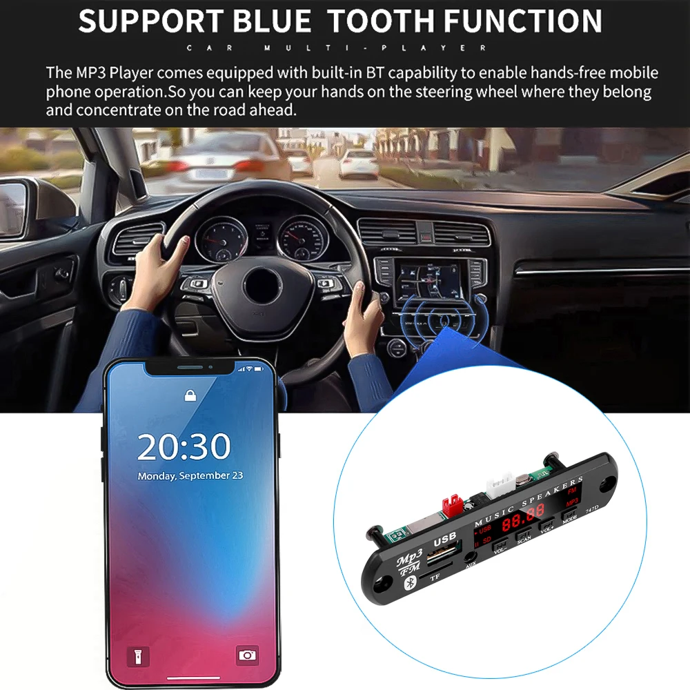 Audio MP3 Player Bluetooth MP3 Decoder 9V-12V Car MP3 WMA Decoder Board USB Player TF Card FM Radio Module Board Wireless Bluetooth 5.0 For Car