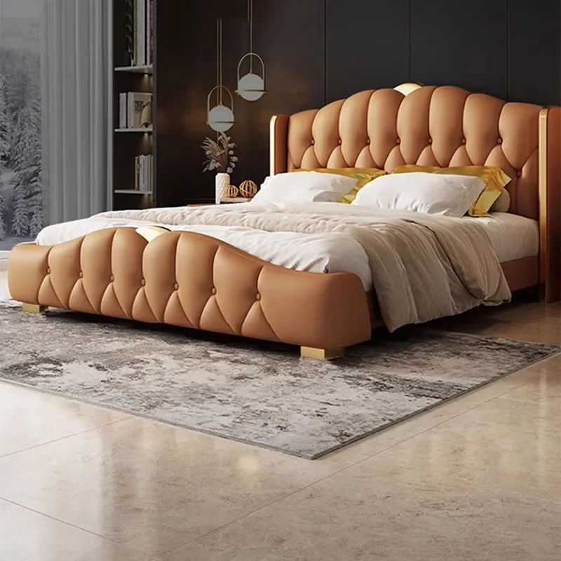 

Leather Storage Designer Bed Waterproof Large Design Modern Bed Queen Double Luxury Bedroom Nordic Cabeceros Household Products