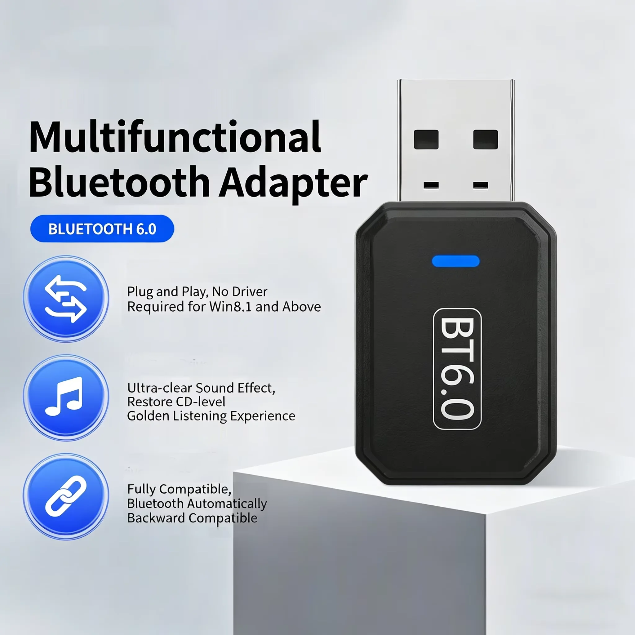 KEBIDUMEI USB 블루투스 어댑터 블루투스 6.0 동글 드라이버 무료 PC용 Win11/10 키보드용 블루투스 수신기 송신기